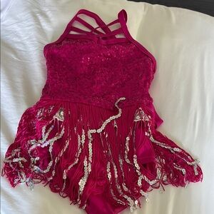 Weissman Pink Dance Costume with Strappy Lace Design
